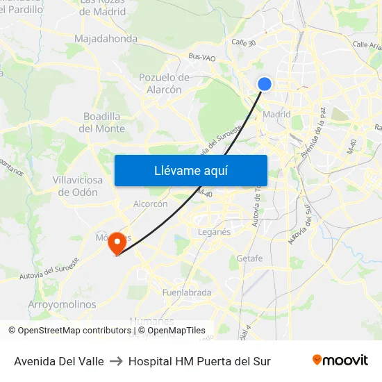 Avenida Del Valle to Hospital HM Puerta del Sur map