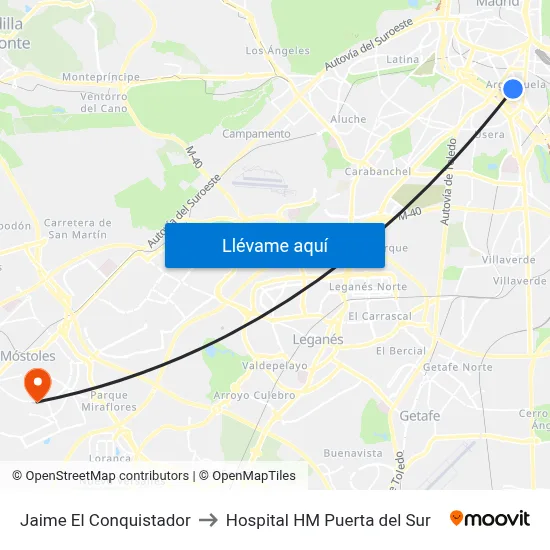 Jaime El Conquistador to Hospital HM Puerta del Sur map