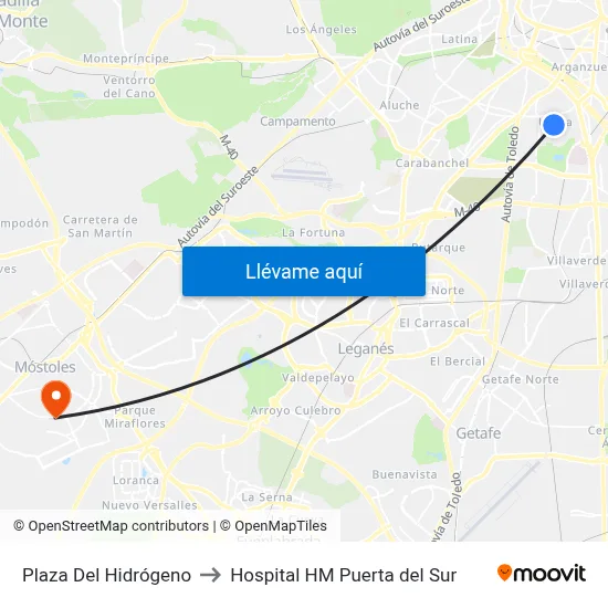Plaza Del Hidrógeno to Hospital HM Puerta del Sur map