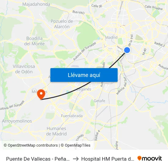 Puente De Vallecas - Peña Prieta to Hospital HM Puerta del Sur map