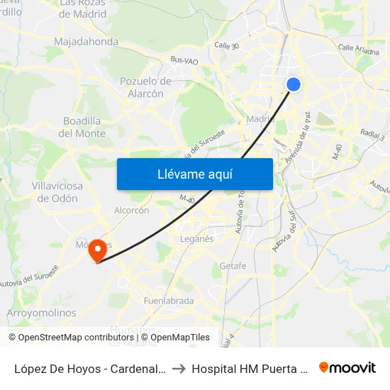 López De Hoyos - Cardenal Silíceo to Hospital HM Puerta del Sur map