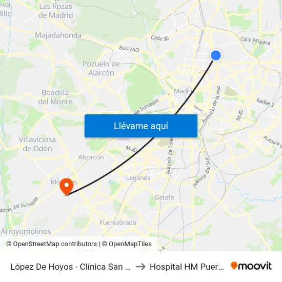 López De Hoyos - Clínica San Juan De Dios to Hospital HM Puerta del Sur map