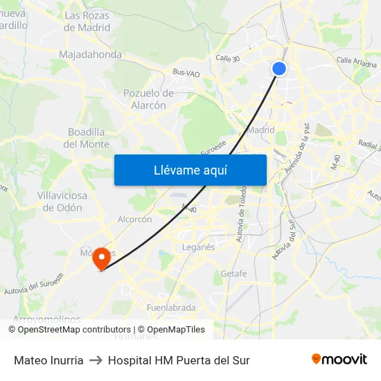 Mateo Inurria to Hospital HM Puerta del Sur map