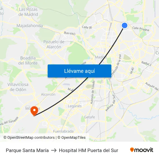 Parque Santa María to Hospital HM Puerta del Sur map