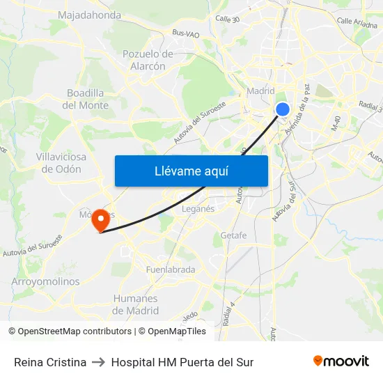 Reina Cristina to Hospital HM Puerta del Sur map