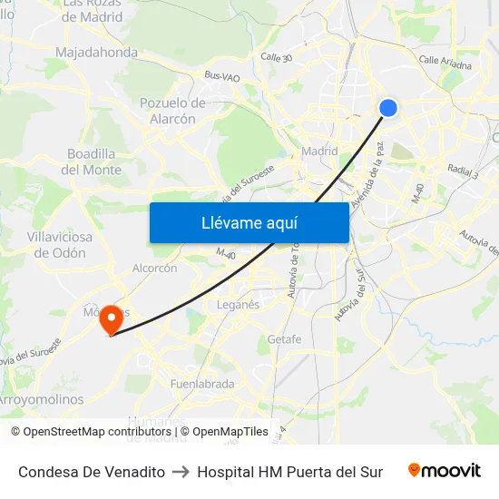 Condesa De Venadito to Hospital HM Puerta del Sur map