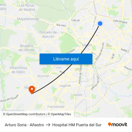Arturo Soria - Añastro to Hospital HM Puerta del Sur map