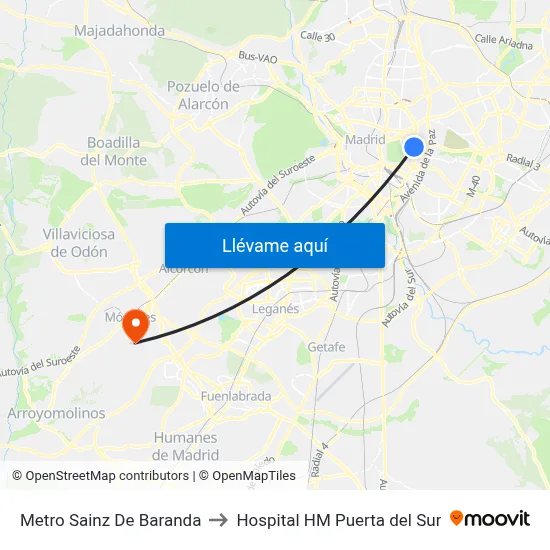 Metro Sainz De Baranda to Hospital HM Puerta del Sur map