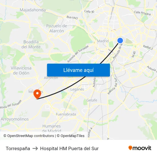 Torrespaña to Hospital HM Puerta del Sur map
