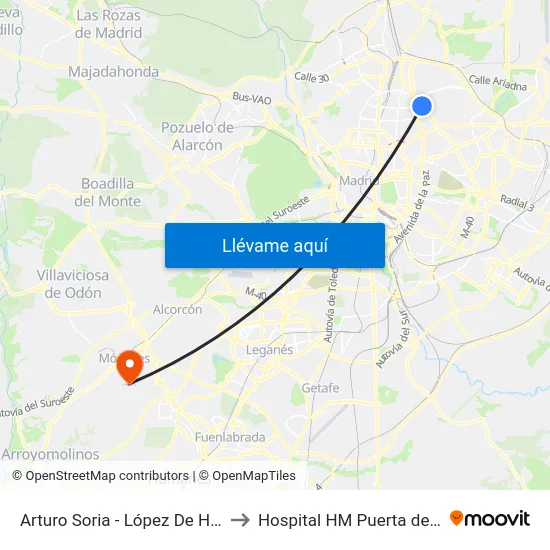 Arturo Soria - López De Hoyos to Hospital HM Puerta del Sur map