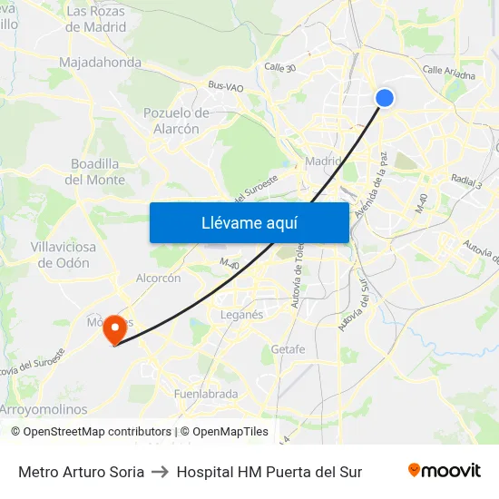 Metro Arturo Soria to Hospital HM Puerta del Sur map