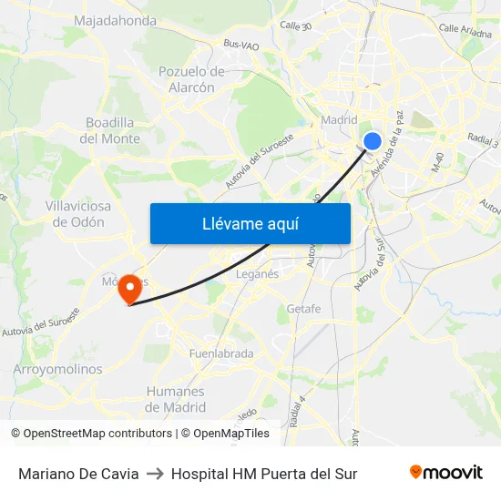 Mariano De Cavia to Hospital HM Puerta del Sur map