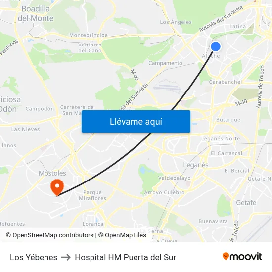 Los Yébenes to Hospital HM Puerta del Sur map
