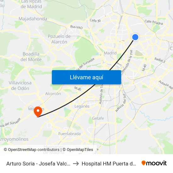 Arturo Soria - Josefa Valcárcel to Hospital HM Puerta del Sur map