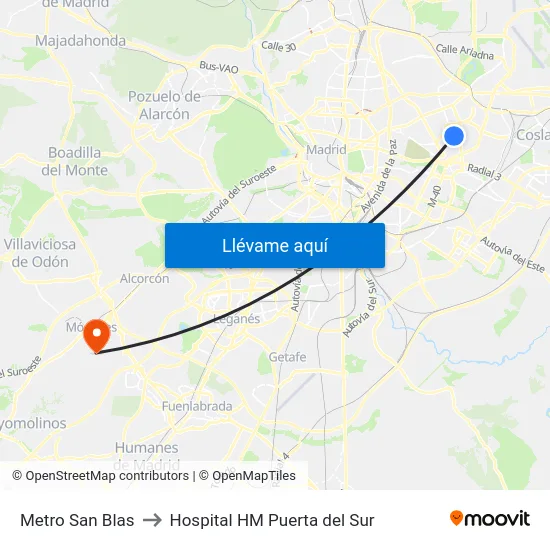 Metro San Blas to Hospital HM Puerta del Sur map