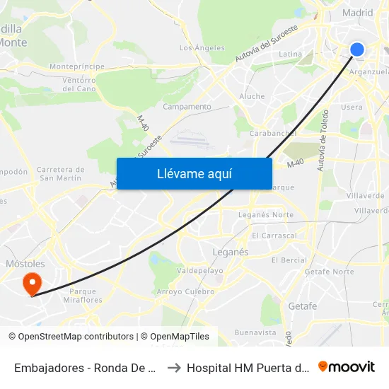 Embajadores - Ronda De Toledo to Hospital HM Puerta del Sur map