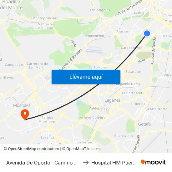 Avenida De Oporto - Camino Viejo Leganés to Hospital HM Puerta del Sur map