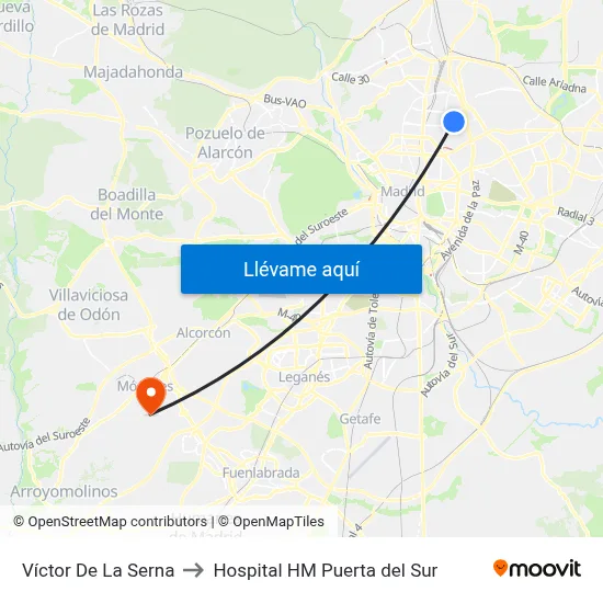 Víctor De La Serna to Hospital HM Puerta del Sur map