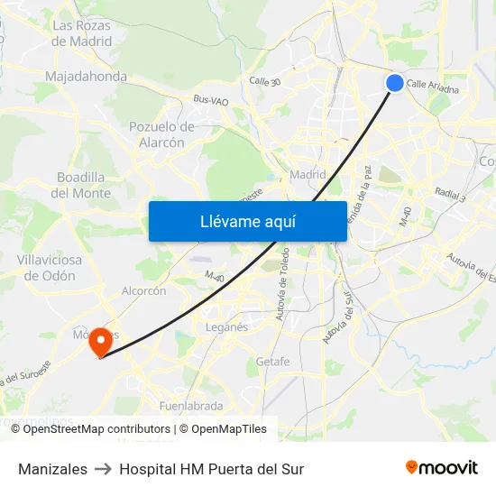 Manizales to Hospital HM Puerta del Sur map