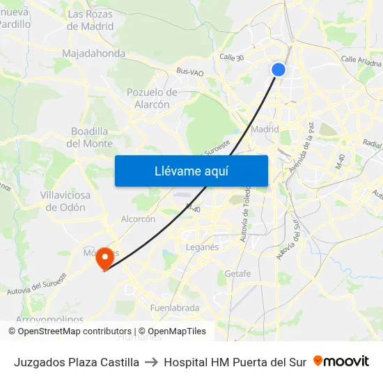Juzgados Plaza Castilla to Hospital HM Puerta del Sur map