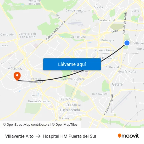 Villaverde Alto to Hospital HM Puerta del Sur map