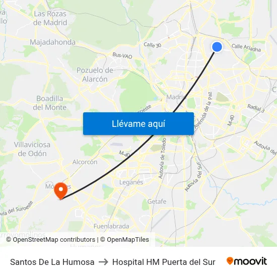 Santos De La Humosa to Hospital HM Puerta del Sur map