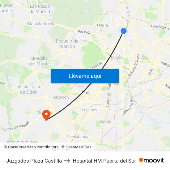 Juzgados Plaza Castilla to Hospital HM Puerta del Sur map