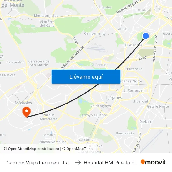 Camino Viejo Leganés - Falcinelo to Hospital HM Puerta del Sur map