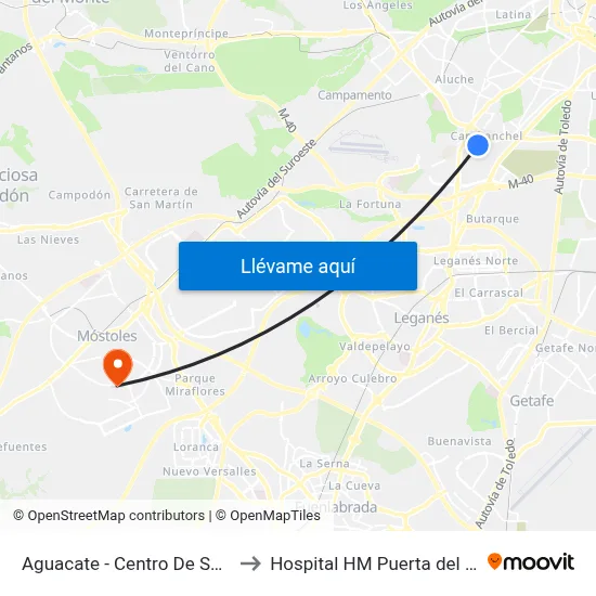 Aguacate - Centro De Salud to Hospital HM Puerta del Sur map