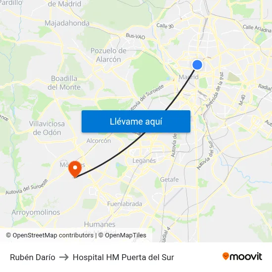 Rubén Darío to Hospital HM Puerta del Sur map