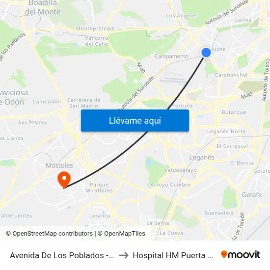 Avenida De Los Poblados - Aluche to Hospital HM Puerta del Sur map