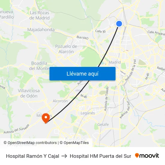 Hospital Ramón Y Cajal to Hospital HM Puerta del Sur map