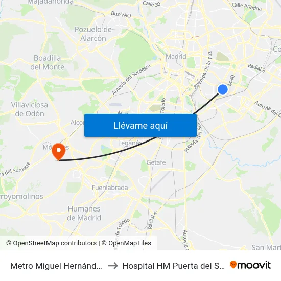 Metro Miguel Hernández to Hospital HM Puerta del Sur map