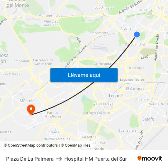 Plaza De La Palmera to Hospital HM Puerta del Sur map