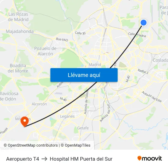 Aeropuerto T4 to Hospital HM Puerta del Sur map