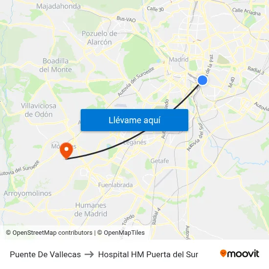Puente De Vallecas to Hospital HM Puerta del Sur map