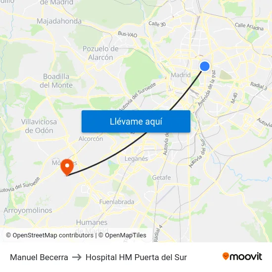 Manuel Becerra to Hospital HM Puerta del Sur map
