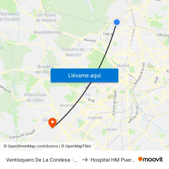 Ventisquero De La Condesa - Clínica Cemtro to Hospital HM Puerta del Sur map