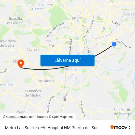 Metro Las Suertes to Hospital HM Puerta del Sur map