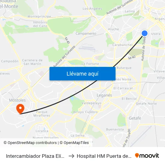 Intercambiador Plaza Elíptica to Hospital HM Puerta del Sur map