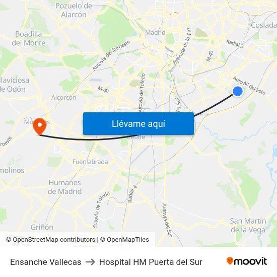 Ensanche Vallecas to Hospital HM Puerta del Sur map