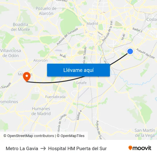Metro La Gavia to Hospital HM Puerta del Sur map