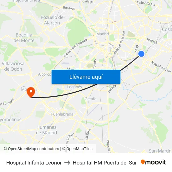 Hospital Infanta Leonor to Hospital HM Puerta del Sur map