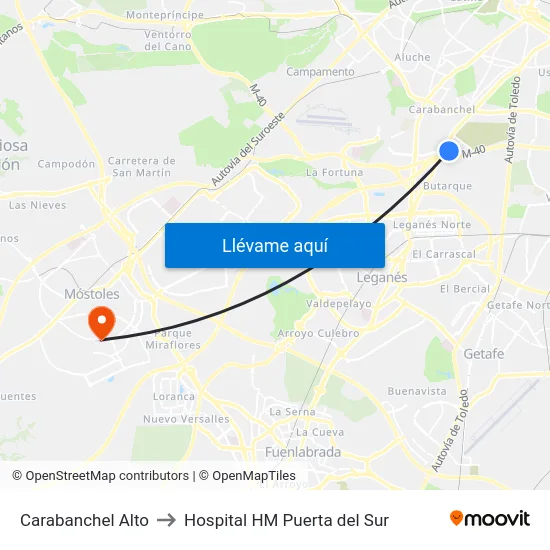 Carabanchel Alto to Hospital HM Puerta del Sur map
