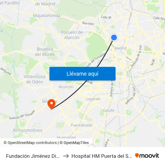 Fundación Jiménez Diaz to Hospital HM Puerta del Sur map