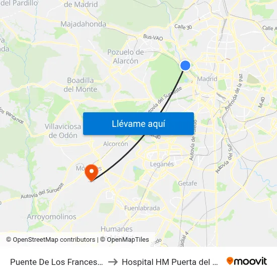 Puente De Los Franceses to Hospital HM Puerta del Sur map