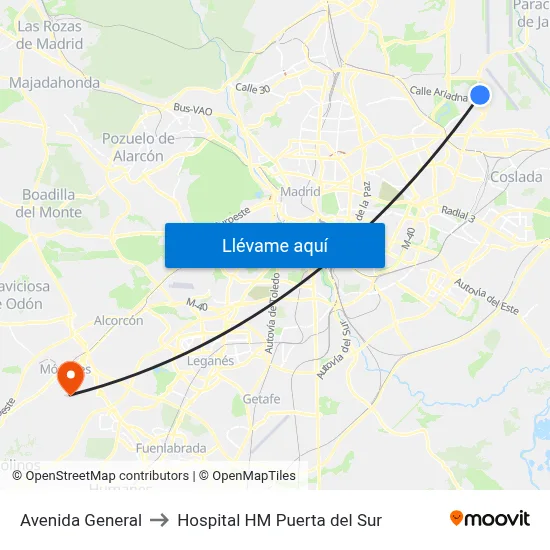 Avenida General to Hospital HM Puerta del Sur map