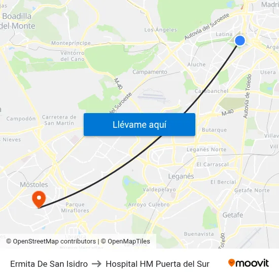 Ermita De San Isidro to Hospital HM Puerta del Sur map