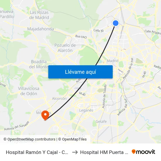 Hospital Ramón Y Cajal - Consultas to Hospital HM Puerta del Sur map
