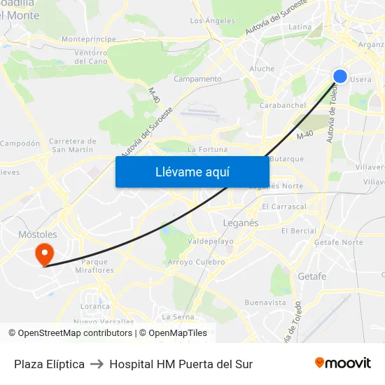 Plaza Elíptica to Hospital HM Puerta del Sur map
